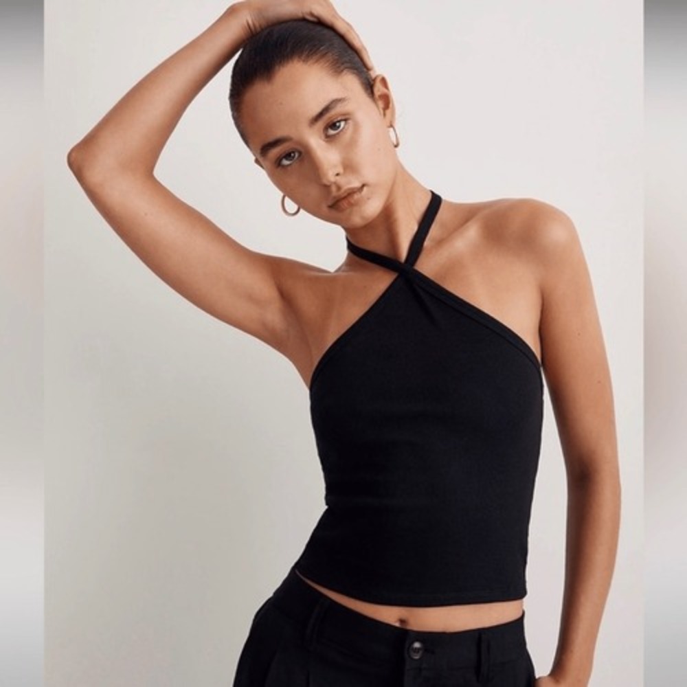 NWT Madewell Brightside Rib Halter Tank Top blackā XL